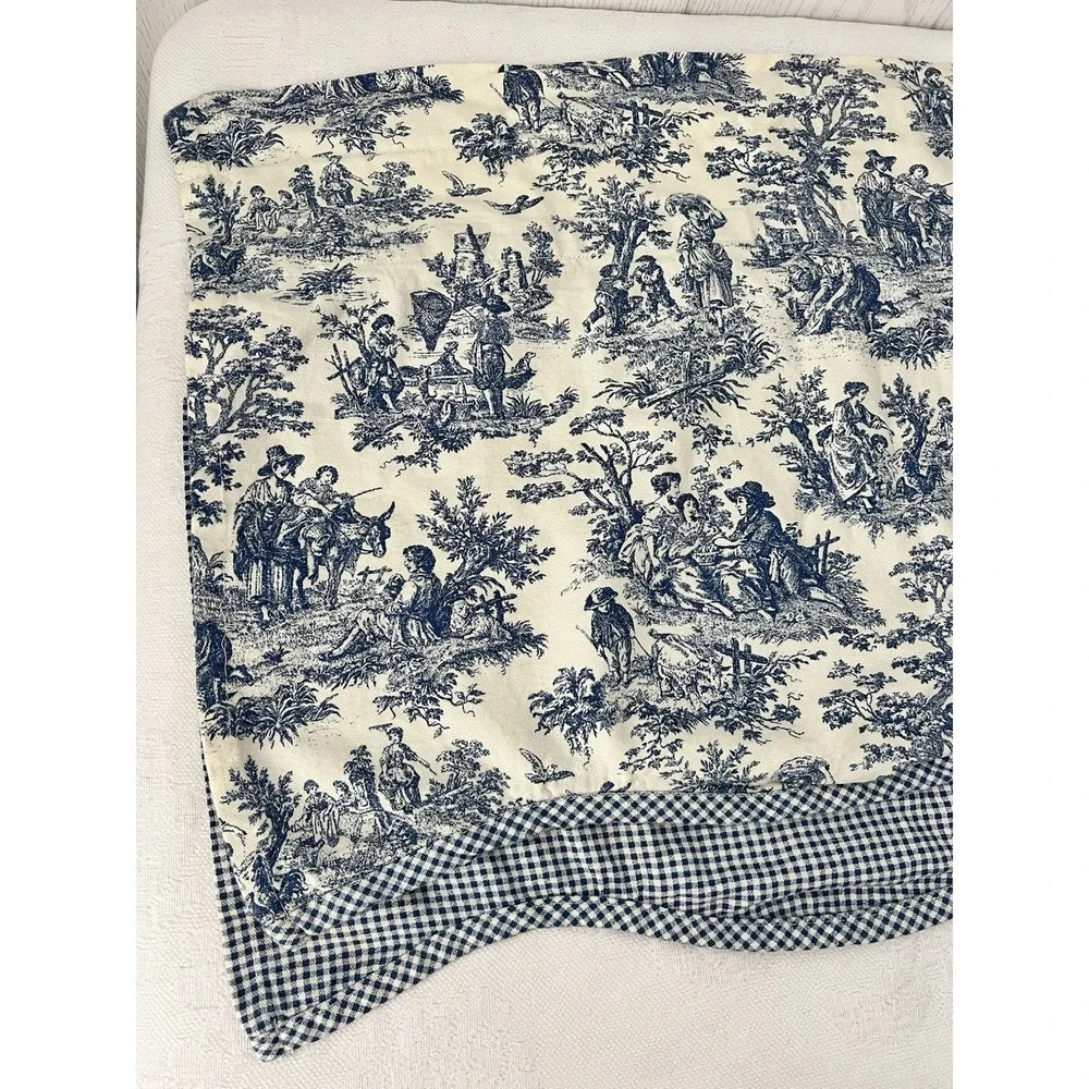 One Waverly Blue Toile & Gingham Double Valance 54